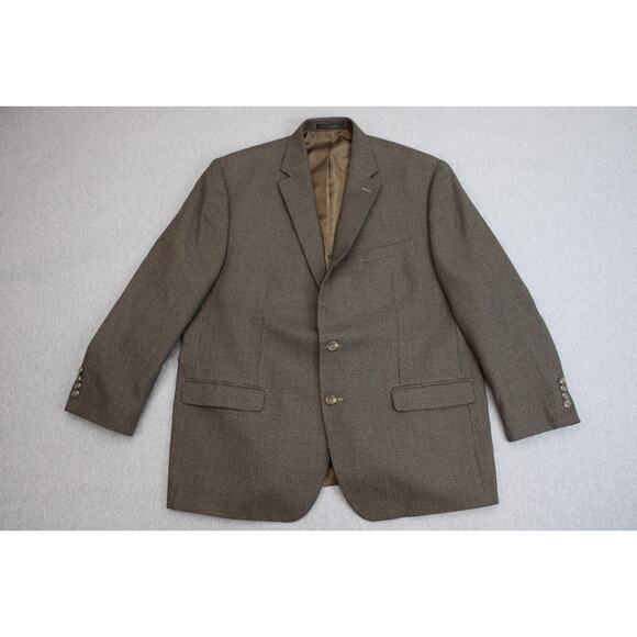 Chaps Blazer Suit Jacket Mens 48R Brown Houndstooth 2 Button Front Notch Lapel - Picture 1 of 8